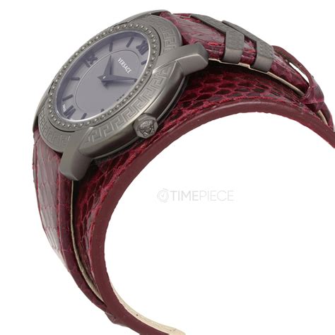 Versace DV25 Grey Dial Burgundy Leather Ladies 